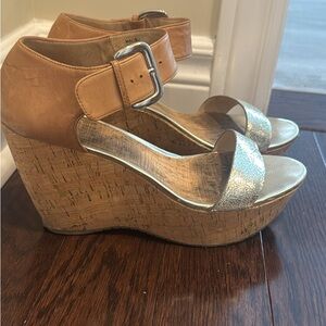 Stylish Tan and Silver Wedge Sandals
